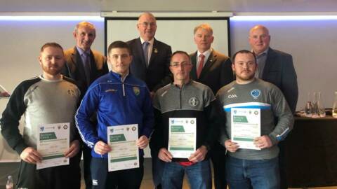 Presentation of certificates to Tyrone Referees in Croke Park on 6th April. Gerard Fox (Omagh), Shane Hughes(Coalisland), Padriag Leonard (Omagh) and Conall McGinn (Killyclogher)