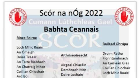The Thír Eoghain 2022 Scór na nÓg Final Sun 6th March In Killeeshil Community Centre.